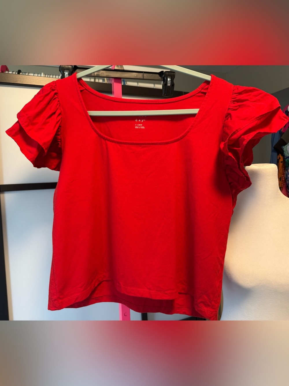 A New Day Ruffle Sleeve Cropped Top | Red | XL